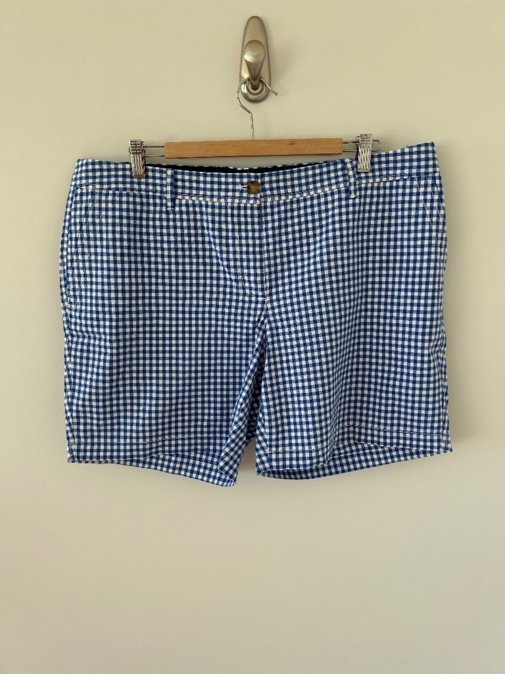 Talbots Girlfriend Chinos Blue and White checked print Sz 14w EUC.